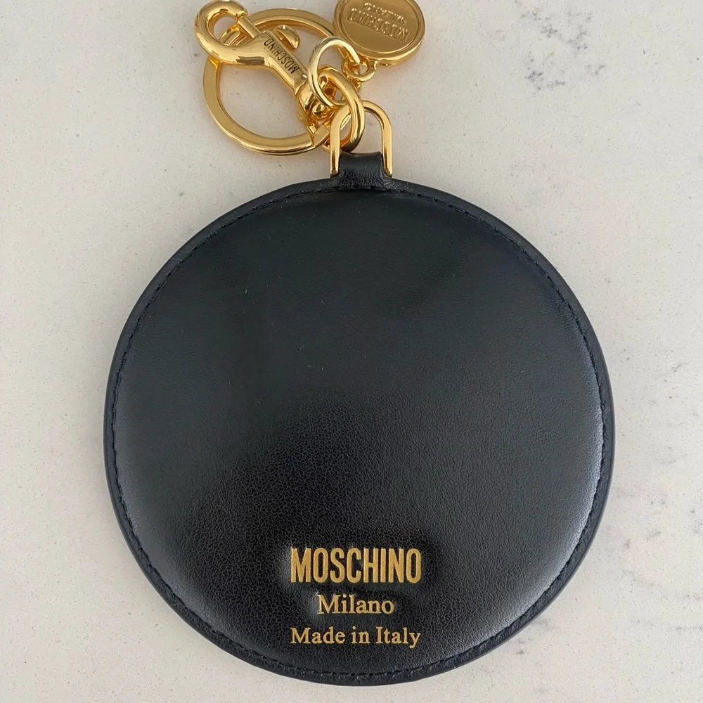 Moschino Heart-Shaped Black and Red Leather Keychain New with tags